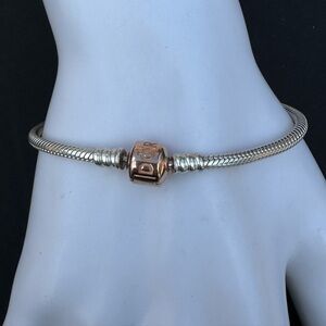 Pandora silver snake chain with rose gold barrel clasp 7.5